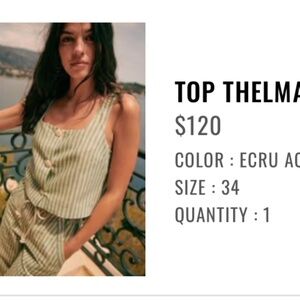 Sezane Thelma Top Ecru Aqua - Size 34